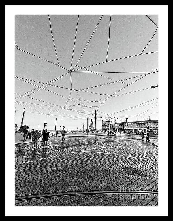 Lisbon City Street with Tram Wires